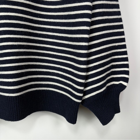 ANN MASHBURN Sweater Womens Medium Boat Neck Wool Navy Cold Shoulder Striped - Picture 8 of 13